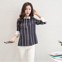 Women\'s Casual/Daily Work Simple Blouse, Striped Square Neck Long Sleeve Polyester
