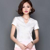 womens solid white t shirt v neck short sleeve