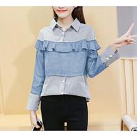womens going out simple shirt striped shirt collar long sleeve polyest ...