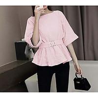 womens going out simple t shirt solid round neck length sleeve linen