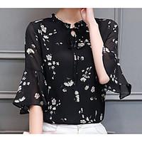 Women\'s Going out Simple Blouse, Floral Round Neck ½ Length Sleeve Polyester