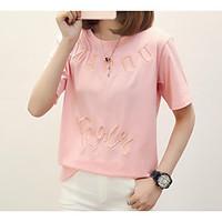 womens casualdaily simple spring t shirt letter round neck short sleev ...