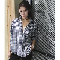 Women\'s Going out Casual/Daily Simple Spring Summer Shirt, Print Shirt Collar Short Sleeve Cotton Thin