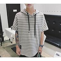 Women\'s Casual/Daily Simple Hoodie Solid Stripe Hooded Micro-elastic Cotton Short Sleeve Spring Summer