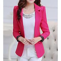 Women\'s Casual/Daily Simple Spring Blazer, Solid Notch Lapel Long Sleeve Regular Polyester