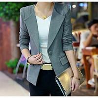 Women\'s Casual/Daily Simple Spring Blazer, Solid Stand Long Sleeve Regular Cotton