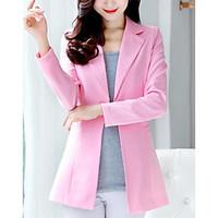 Women\'s Casual/Daily Simple Spring Blazer, Solid Notch Lapel Long Sleeve Long Polyester