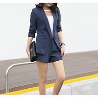 Women\'s Casual/Daily Work Simple Spring Suit, Solid Peaked Lapel Long Sleeve Regular Polyester