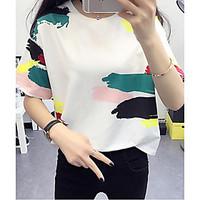 Women\'s Casual/Daily Simple Spring Summer T-shirt, Print Round Neck Short Sleeve Cotton Thin