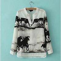 womens going out simple blouse floral round neck long sleeve polyester