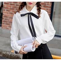 womens going out simple shirt solid shirt collar long sleeve polyester