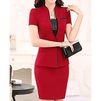 womens work simple spring suit solid stand long sleeve regular nylon