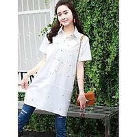 womens casualdaily simple shirt solid polka dot shirt collar short sle ...