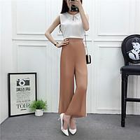 womens high rise micro elastic chinos pants simple wide leg solid