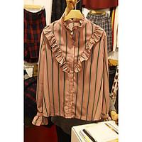 womens casualdaily simple spring summer shirt striped shirt collar lon ...