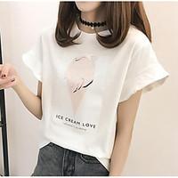 Women\'s Casual Simple Summer T-shirt, Letter Round Neck Short Sleeve Cotton Medium