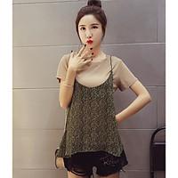 womens daily cute t shirt solid dots round neck short sleeve polyester