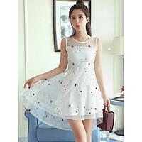 womens casual a line dress solid round neck above knee sleeveless poly ...