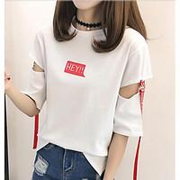 womens casual simple summer t shirt print letter round neck short slee ...