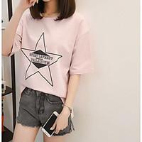 womens casual simple summer t shirt print letter round neck short slee ...