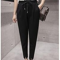 womens mid rise micro elastic culotte pants simple harem solid