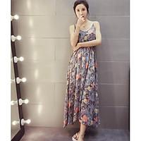 Women\'s Party/Evening Going out Chiffon Dress, Floral Strap Maxi Slings Chiffon Summer Mid Rise Micro-elastic Thin