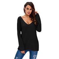 Women\'s Knitted Long Sleeve Plunge Jumper