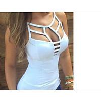 womens casualdaily simple tank top solid asymmetrical sleeveless cotto ...