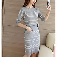 womens casualdaily street chic spring summer t shirt skirt suits strip ...