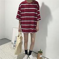 womens casualdaily sexy simple t shirt solid striped round neck short  ...