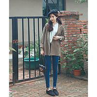 Women\'s Going out Casual/Daily Vintage Simple Cute Spring Trench Coat, Solid Notch Lapel Long Sleeve Long Others
