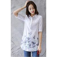 Women\'s Daily Simple Shirt, Floral Botanical Shirt Collar Half-Sleeve Cotton