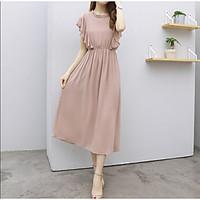 womens daily casual chiffon dress solid round neck midi sleeveless chi ...