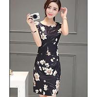 womens daily casual a line sheath dress floral round neck above knee s ...