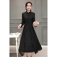 womens casualdaily swing dress solid stand midi sleeve silk rayon poly ...