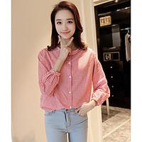 womens casualdaily simple spring summer shirt print stand sleeve cotto ...