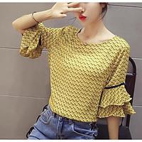 womens casual simple summer blouse print round neck short sleeve chiff ...