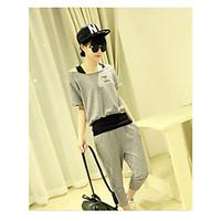 womens going out simple spring hoodie pant suits solid round neck long ...