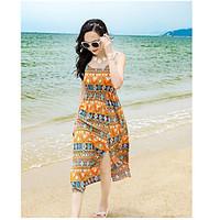 womens casualdaily simple chiffon dress print round neck midi sleevele ...