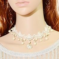 Women\'s Choker Necklaces Square Lace Pendant Imitation Pearl Fashion Jewelry ForWedding Party Special Occasion Anniversary Birthday Thank
