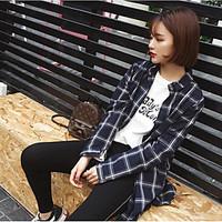 womens casualdaily simple shirt check stand long sleeve cotton