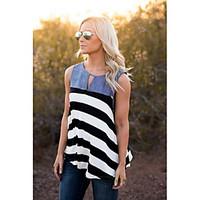 Women\'s Casual/Daily Vintage Simple Tank Top, Striped Round Neck Sleeveless Cotton