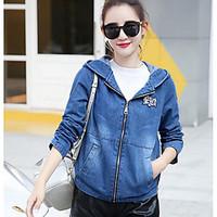 womens going out active spring denim jacket solid hooded long sleeve s ...