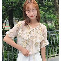 womens going out street chic summer blouse floral round neck short sle ...