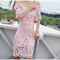 womens casualdaily simple lace dress solid strap above knee short slee ...