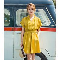 womens casualdaily simple a line dress solid shirt collar above knee s ...