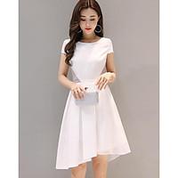 womens casual a line dress solid round neck knee length short sleeve p ...