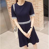 womens casual a line dress solid round neck above knee short sleeve ch ...