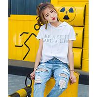 womens casual simple summer t shirt letter hooded short sleeve cotton