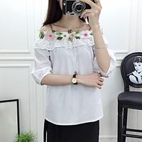 womens casualdaily simple shirt embroidered boat neck length sleeve co ...